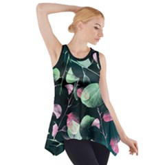 Modern Green And Pink Leaves Side Drop Tank Tunic