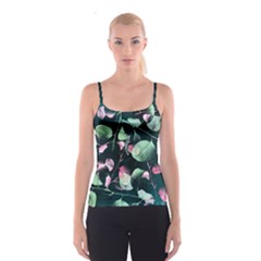 Modern Green And Pink Leaves Spaghetti Strap Top