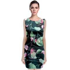 Modern Green And Pink Leaves Classic Sleeveless Midi Dress