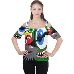 Halloween Monsters Women s Cutout Shoulder Tee