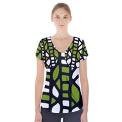 Green Decor Short Sleeve Front Detail Top