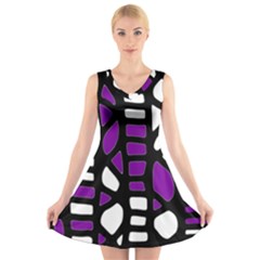 Purple Decor V-neck Sleeveless Skater Dress