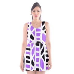 Purple Abstract Decor Scoop Neck Skater Dress