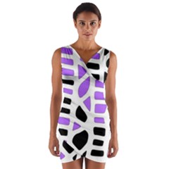 Purple Abstract Decor Wrap Front Bodycon Dress