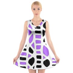 Purple Abstract Decor V-neck Sleeveless Skater Dress