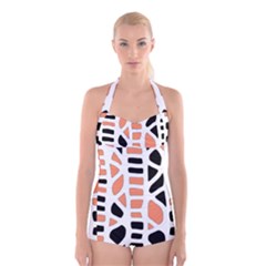 Orange Decor Boyleg Halter Swimsuit 