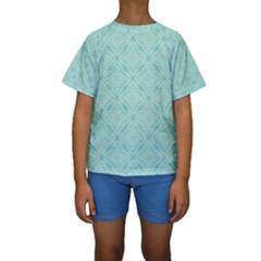 Light Blue Lattice Pattern Kid s Short Sleeve Swimwear