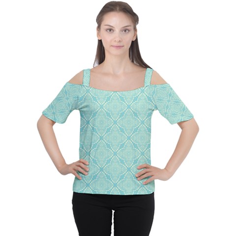 Light Blue Lattice Pattern Women s Cutout Shoulder Tee by TanyaDraws