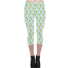 Tropical Watercolour Pineapple Pattern Capri Leggings  by TanyaDraws