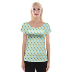 Tropical Watercolour Pineapple Pattern Women s Cap Sleeve Top