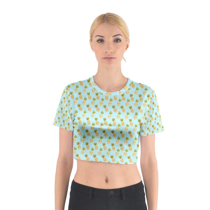 Tropical Watercolour Pineapple Pattern Cotton Crop Top