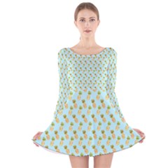 Tropical Watercolour Pineapple Pattern Long Sleeve Velvet Skater Dress