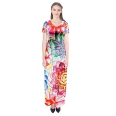 Colorful Succulents Short Sleeve Maxi Dress