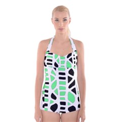 Light Green Decor Boyleg Halter Swimsuit 