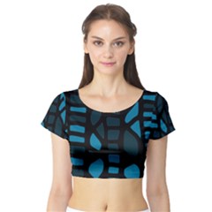 Deep Blue Decor Short Sleeve Crop Top (tight Fit) by Valentinaart