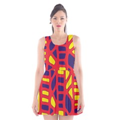 Red, Yellow And Blue Decor Scoop Neck Skater Dress