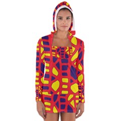 Red, Yellow And Blue Decor Women s Long Sleeve Hooded T-shirt by Valentinaart