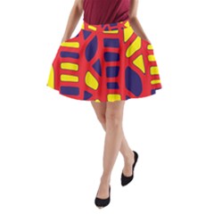 Red, Yellow And Blue Decor A-line Pocket Skirt