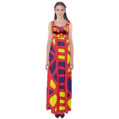 Red, Yellow And Blue Decor Empire Waist Maxi Dress