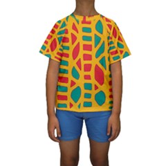 Abstract Decor Kid s Short Sleeve Swimwear