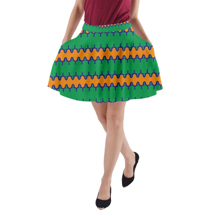 Orange green chains                                                                                            A-Line Pocket Skirt