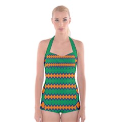 Orange Green Chains       Boyleg Halter Swimsuit