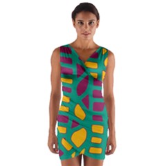 Green, Purple And Yellow Decor Wrap Front Bodycon Dress by Valentinaart