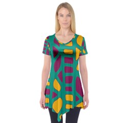 Green, Purple And Yellow Decor Short Sleeve Tunic  by Valentinaart