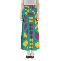 Green, Purple And Yellow Decor Maxi Skirts