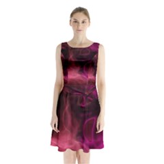 Pink Red Texture      Sleeveless Waist Tie Dress