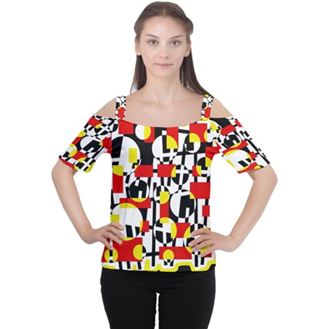 Red And Yellow Chaos Women s Cutout Shoulder Tee by Valentinaart