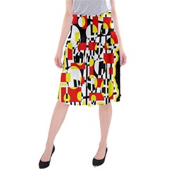 Red And Yellow Chaos Midi Beach Skirt