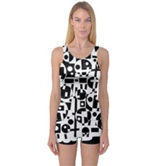 Black And White Abstract Chaos One Piece Boyleg Swimsuit by Valentinaart