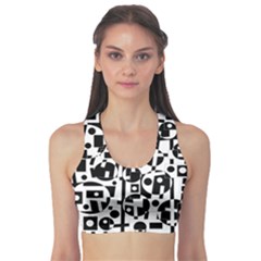 Black And White Abstract Chaos Sports Bra by Valentinaart