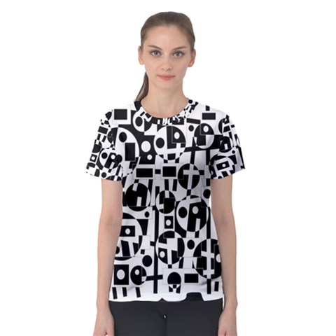 Black And White Abstract Chaos Women s Sport Mesh Tee by Valentinaart