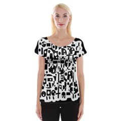 Black And White Abstract Chaos Women s Cap Sleeve Top by Valentinaart