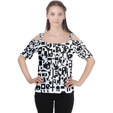 Black And White Abstract Chaos Women s Cutout Shoulder Tee by Valentinaart