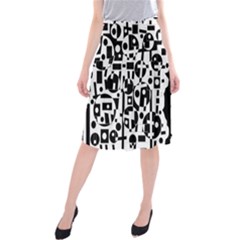 Black And White Abstract Chaos Midi Beach Skirt