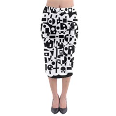 Black And White Abstract Chaos Midi Pencil Skirt