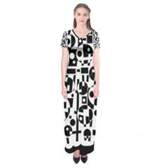 Black And White Abstract Chaos Short Sleeve Maxi Dress