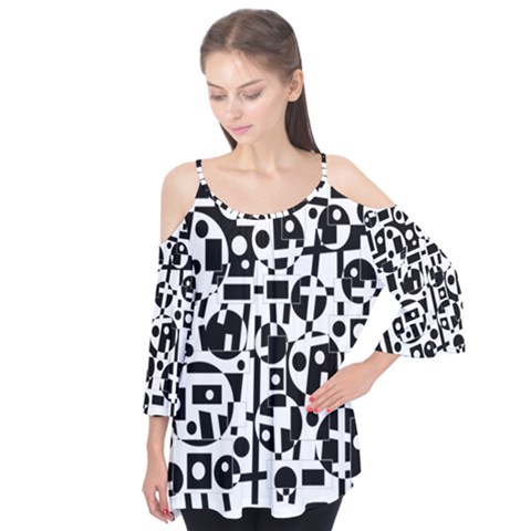 Black And White Abstract Chaos Flutter Tees by Valentinaart