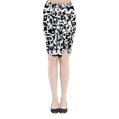 Black And White Abstract Chaos Midi Wrap Pencil Skirt