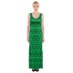 Faded Green Tribal Damask Bohemian Maxi Thigh Split Dress by tjustleft