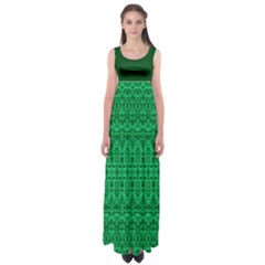 Faded Green Tribal Damask Bohemian Empire Waist Maxi Dress by tjustleft