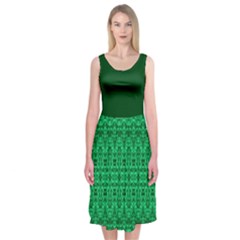  Faded Boho Look Green Damask Midi Sleeveless Dress