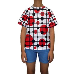 Red Circles Kid s Short Sleeve Swimwear