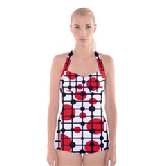 Red Circles Boyleg Halter Swimsuit 