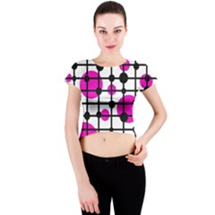 Magenta Circles Crew Neck Crop Top by Valentinaart