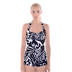 Black And White Decor Boyleg Halter Swimsuit 