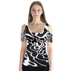 Black And White Decor Butterfly Sleeve Cutout Tee 